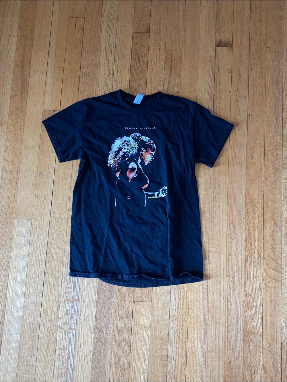Black Graphic Tee with Colorful Portrait